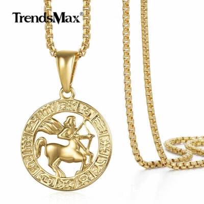 Collar Colgante Constelación Sagitario Lleno Oro Amarillo 2mm 22" Caja Cadena Foto 1 de 4