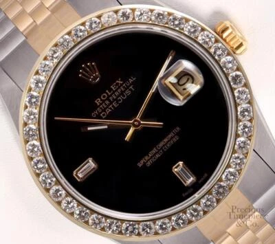 Rolex Datejust 36mm Two Tone Steel 18k 3CT Diamond Bezel Onyx Baguette Dial - Image 1 of 4