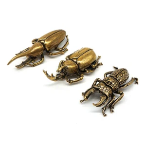 3Pcs Solid Brass Insect Figurine Beetle Statue Home Animal Decor Ornament Gifts - Picture 1 of 11