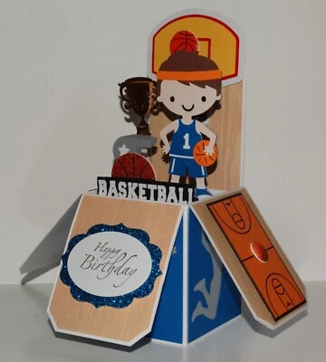 Happy Birthday, Basketball, Handmade Box Pop up greeting card, Anniversary - Image 1 of 4