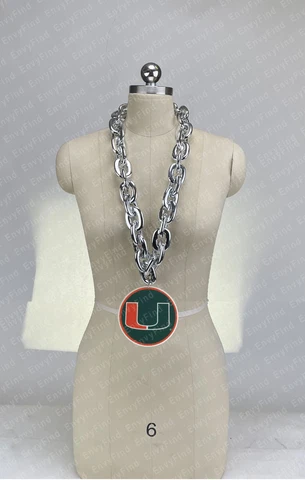 New New Miami The U Hurricanes Jumbo Silver Big Fan Chain Necklace Foam MI USA Cover