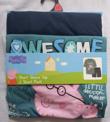 Peppa Pig Mens Pyjamas Set Short Sleeve Top&Short Pant Size 2XL C47-49in/W42-44 — 第 1/4 张图片