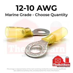 Yellow Heat Shrink Marine Grade 5/16" Ring Crimp Connectors Terminals AWG 12-10 - Picture 1 of 7