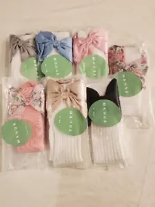 Girls bow socks knee high Lot of 7 One Size Kids Socks - Picture 1 of 12
