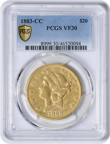 1883-S $20 Gold Liberty Head VF30 PCGS Cover