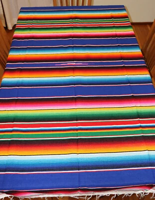 Azul Sarape Mexicano, Manta, Alfombra, Picnic, Estera, Mantel, Hot Rod Foto 1 de 4