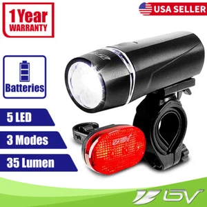 BV Super Bright Bike Light Set Safety Flashlight 5 LED Headlamp 3 LED Rear Light - Picture 1 of 12