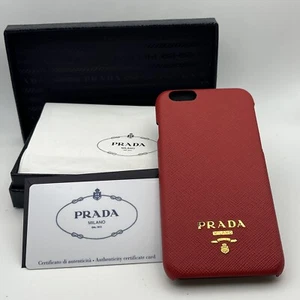 AUTHENTIC PRADA iPhone 6s Case Saffiano Leather Rosso Red/Gold Original Box NEW! - Picture 1 of 8