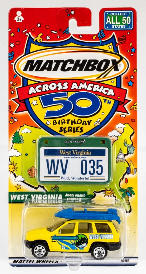 2002 Matchbox Across America Jeep Grand Cherokee YELLOW | WEST VIRGINIA | FSC - Image 1 of 1