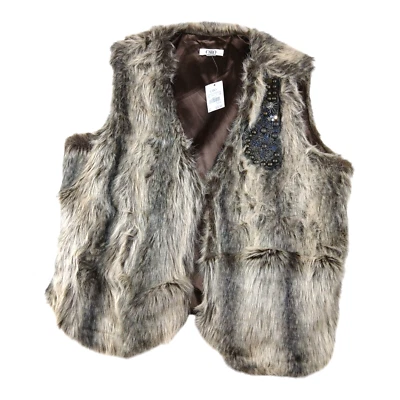 Chaleco Cato para mujer forrado de piel sintética lentejuelas adornado con cuentas marrón tostado brillante XL NUEVO CON ETIQUETAS Foto 1 de 4