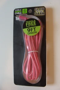 9 Ft Glow In The Dark USB  Type C Cable  NEW  Pink - Picture 1 of 2
