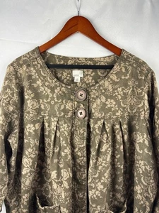 Caslon Womens 16W Linen Floral Print Jacket Brown - Picture 1 of 6