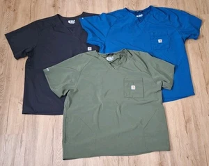 Lot of 3 Carhartt Force Short Sleeve Scrub Tops Size 2XL Black Blue Green - Picture 1 of 4