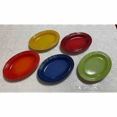 LE CREUSET Oval Mini Plate Multicolor Stoneware Set of 5 plates Rainbow JAPAN - Image 1 of 4