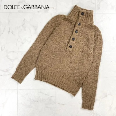 Dolce & Gabbana Wool Camel Low Gauge Knit Sweater Half Button Brown Size 44 - Image 1 of 4