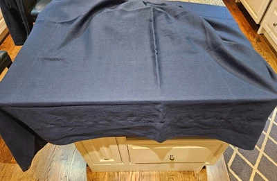 Williams Sonoma 100% Linen Navy Blue Double Hemstitch 70" x 90" Tablecloth - Image 1 of 4