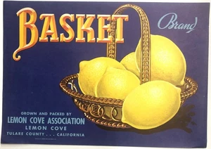 Original Vintage Fruit Crate Label Basket Brand Lemons   Lemon Cove, California - Picture 1 of 3