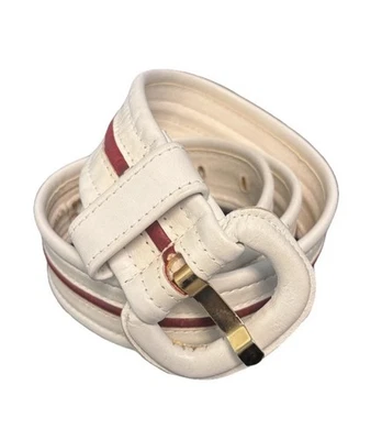 Cinturón Mondi vintage de cuero blanco con rayas rojas y detalles dorados Foto 1 de 4