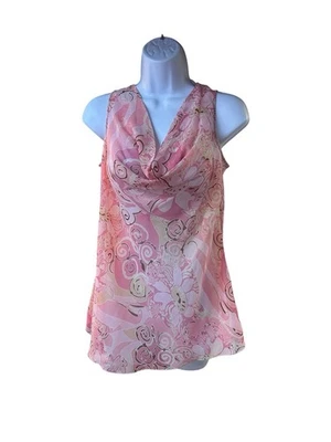Georgiou Studio Sleeveless Cowl Neck Chiffon Top Pink Abstract Floral Swirl 12 - Image 1 of 4