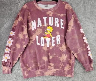 The Simpsons Sweatshirt Womens Medium Purple Tie Dye Nature Lover Lisa Floral - Image 1 of 4