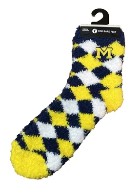 Calcetines difusos For Bare Feet Michigan Wolverines OSFM amarillo/blanco/azul diamante NUEVO Foto 1 de 4
