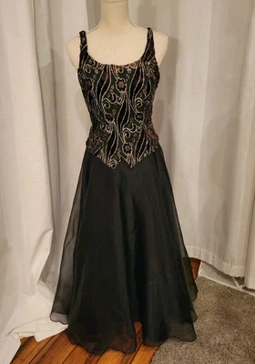Vtg 90s Prom Dress M Corset Goth Black Velvet Grunge Formal #y2k Long Gown - Image 1 of 4