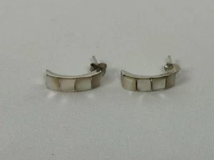 Pendientes tipo argolla de plata esterlina madreperla nativos americanos vintage sin firmar - Imagen 1 de 5