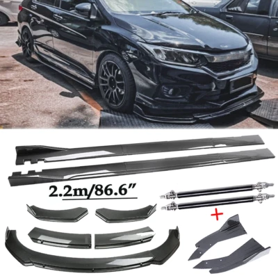 For Honda City 2010-22 Carbon Fiber Front Bumper Lip Spoiler 86.6" Side Skirt Foto 1 de 4