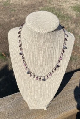 SIGNED NY &Co 18" Purple Glass Stone And Silver Tone Necklace adj to choker - Image 1 of 4