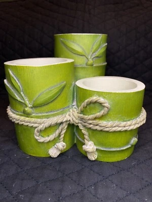 Jarrón jardinera de resina de 3 niveles con cuerda de bambú decoración de mesa 4,75”/3,5”/2,75” X 2” ID. Foto 1 de 4