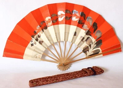Japanese Folding Fan Wisteria Dance Sensu with Kimono Fabric Case Vintage - Image 1 of 4