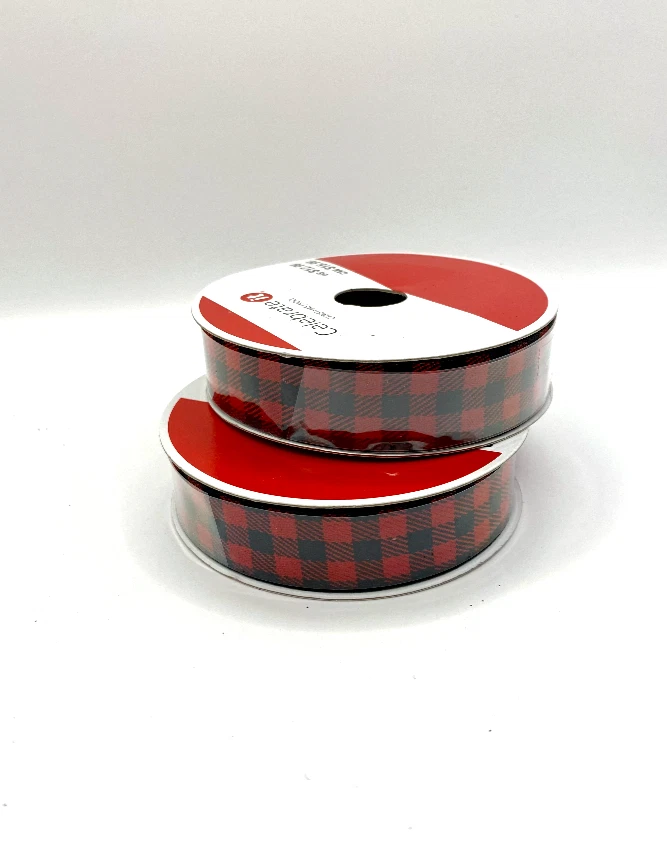 2 ROLLS CELEBRATE IT RED & BLACK WIRED RIBBON 7/8 IN X 24 FEET TOTAL OF 48 FEET - Image 1 of 1