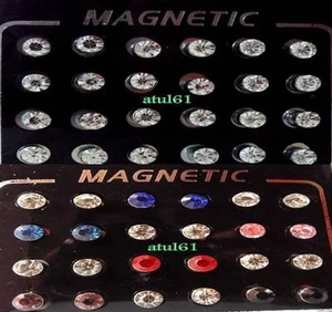 Magnetic Fake Stud Earrings Non Piercing Crystal Man's Ladies Fashion Jewellery - Picture 1 of 21
