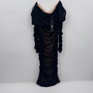 Fashion Nova Dress Women Small NEW Black Mesh Ruched Off Shoulder Whimsigoth - Picture 1 of 15