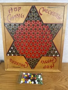 Vintage 30's J PRESSMAN Co Wooden HOP CHING "Chinese" CHECKERS BOARD w/marbles - Picture 1 of 13