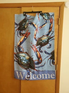 House Flag Large Vibrant Blue Crabs Welcome - Picture 1 of 4