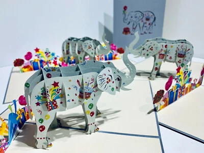 TARJETAS POP ORIGAMI Cumpleaños Elefante 3D Pop Up Tarjeta de Felicitación Feliz Cumpleaños Amor Foto 1 de 4