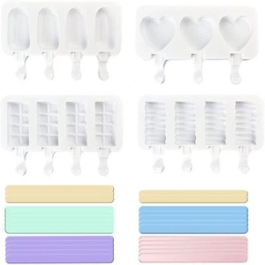 4 Pcs Ice Popsicle Molds, Silicone, Cylinder Shaped, White, Ice Pop Molds wit... - Picture 1 of 7
