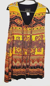 Vintage Carole Little Boho Tunic Top Long Beaded rust copper geometric pattern L - Picture 1 of 6
