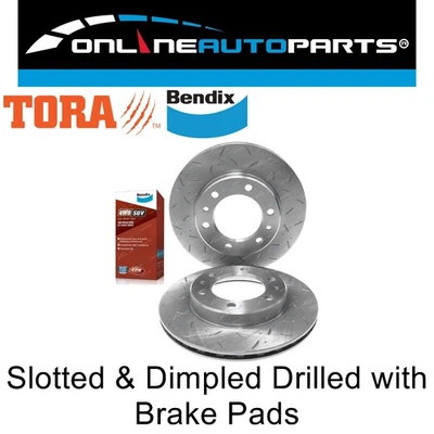 2 Drilled+Slotted Front Disc Brake Rotors for Toyota 70 75 Series + Bendix Pads - Image 1 of 4