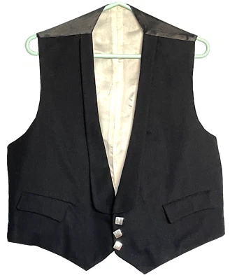 Mens black wool waistcoat 44 Scottish formal dress tuxedo vest lapels NEW B - Image 1 of 3