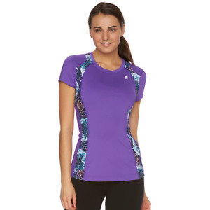 FILA Sport Live in Motion Size 14 Purple Activewear Top Floral Side Stretch