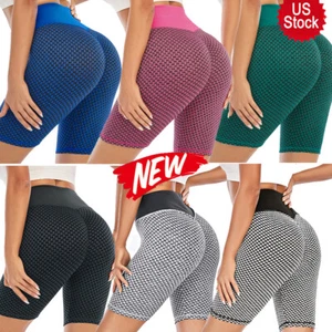 US Women Shorts Butt Lifting Anti Cellulite Leggings Textured Booty Yoga Pants - Picture 1 of 33