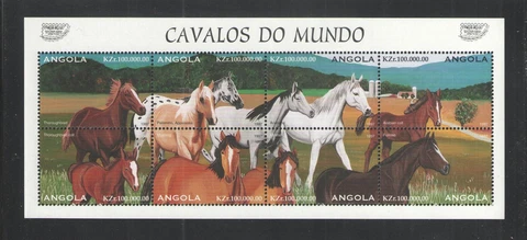 1997 ANGOLA Scott # 992 { HORSES } SHEET of 8 MNH Cover