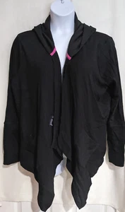 Gap Women's Black Thermal Hooded Open Drape Pockets Cardigan - Sizes L/XL - NWT - Picture 1 of 3