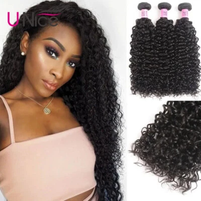 100% Peruvian Curly Human Hair Weaves 3 Bundles UNice Virgin Hair Extensions US - Image 1 of 4