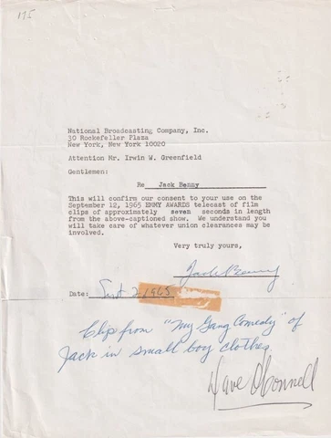 Jack Benny signed contarct for 1965 Emmy Awards Cover