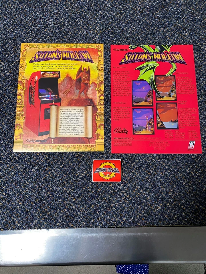 2-1982 BALLY/MIDWAY FACTORY ORIGINAL SATAN'S HOLLOW  PROMO FLYERS & 1 STICKER  - Image 1 of 1