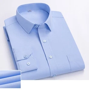 Herren Hemden Langarm Formell Business Bügelfrei Tasche Freizeithemden Tops - Bild 1 von 13