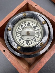 Riggs & Brothers Dory Lifeboat Gimbal Compass Wooden Box ANTIQUE - Picture 1 of 10